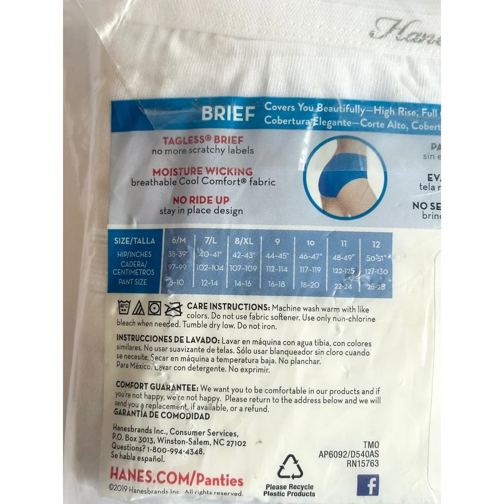 Hanes Cool Comfort Cotton Briefs 5 Pack White Size 11 4XL Plus High Rise Tagless